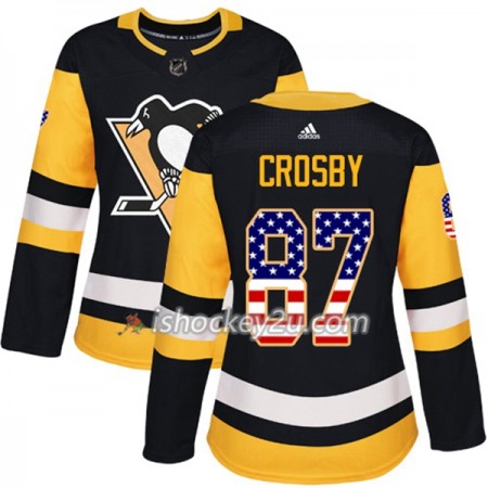 Dame NHL Pittsburgh Penguins Trøje Sidney Crosby 87 Adidas 2017-2018 Sort USA Flag Fashion Authentic